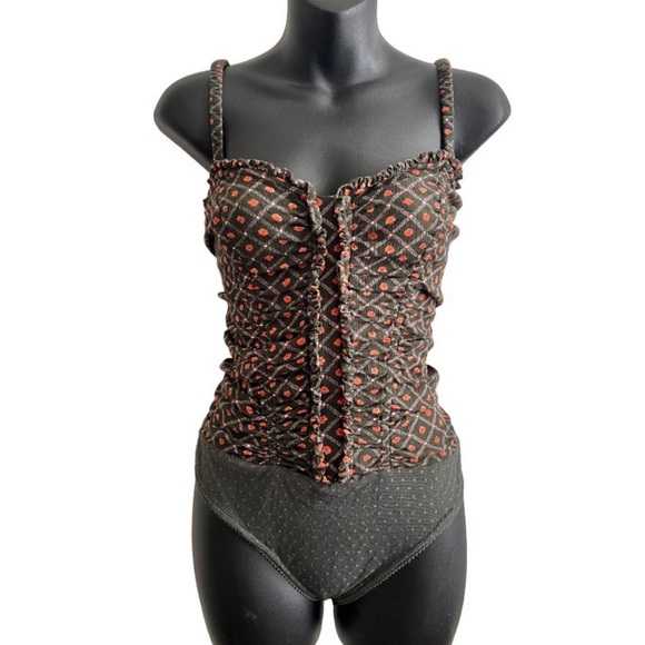 INTIMATELY FREE PEOPLE Dark Floral Ruched Bodysuit Whimsigoth Fairy Grunge Sz M - Picture 9 of 15